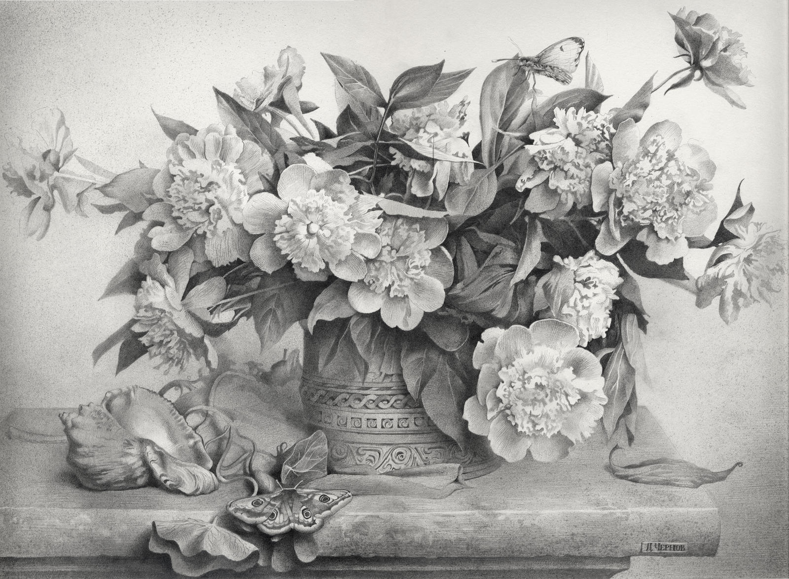 Black And White Shaded Flower Drawing